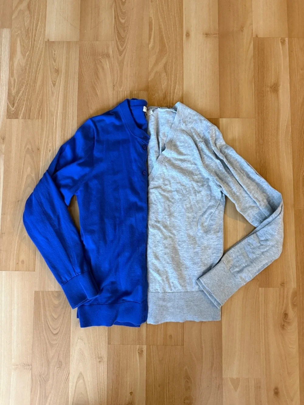 A Bundle of two Cardigan Sweaters — Royal Blue & Light Gray